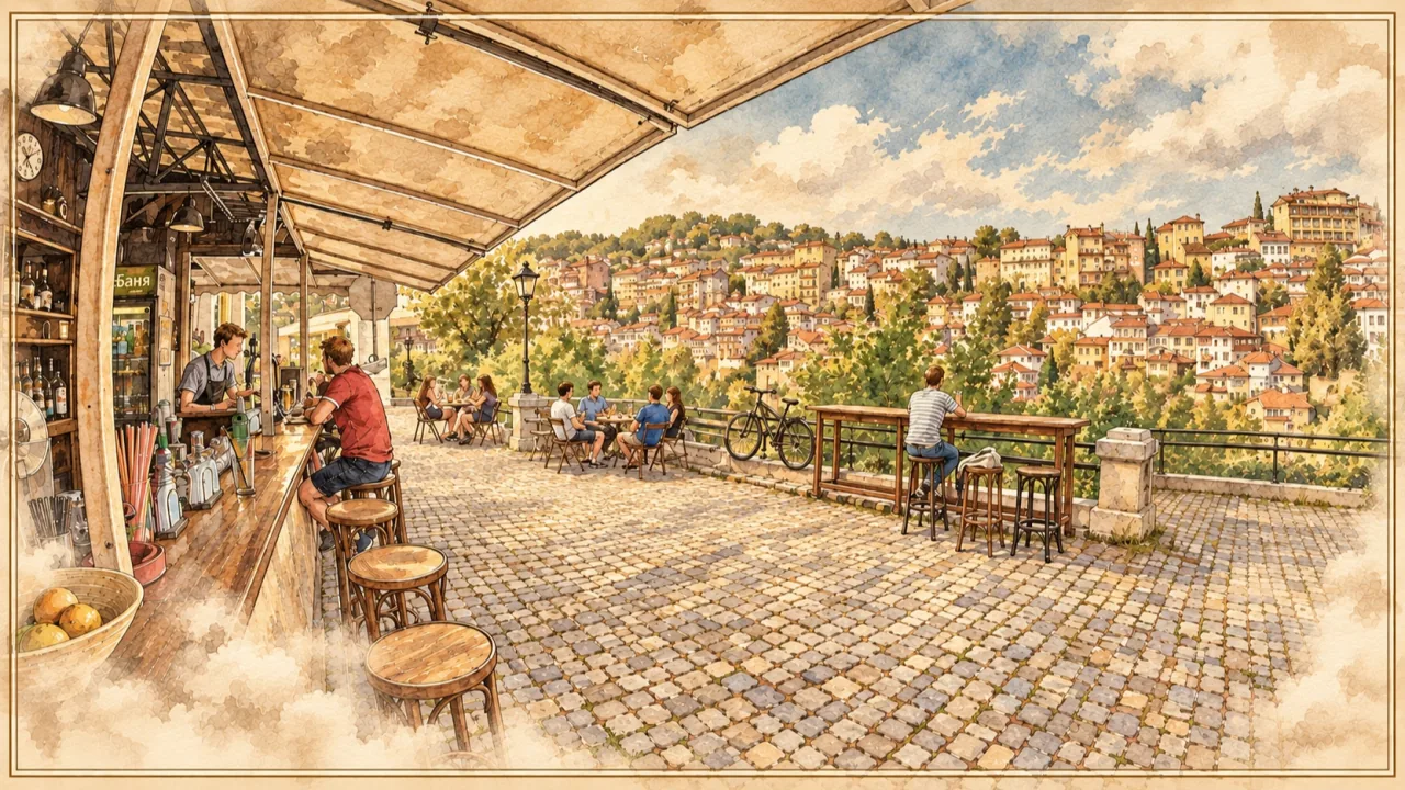Открит бар с панорама към стария град на Велико Търново